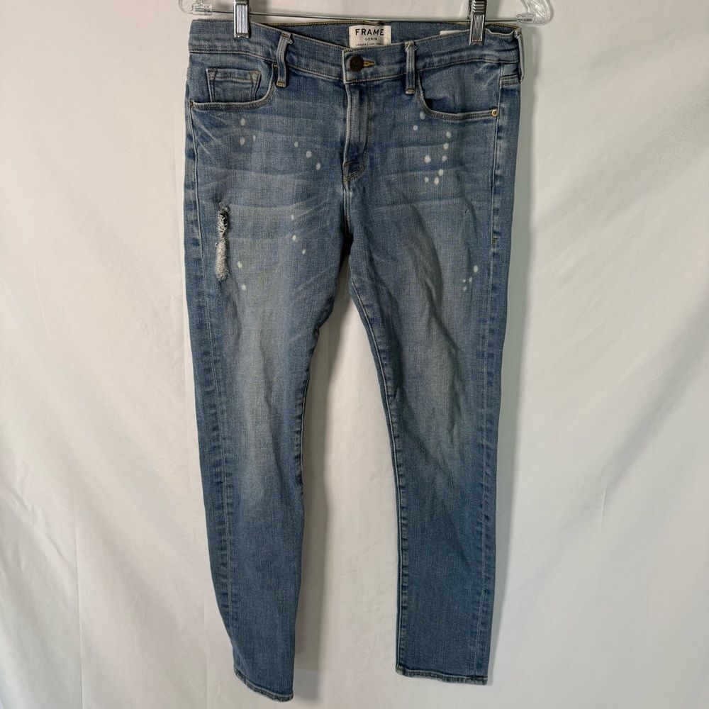 FRAME Denim Le Garçon Slim Boyfriend Paint Splatter Jeans 28 Stone Canyon